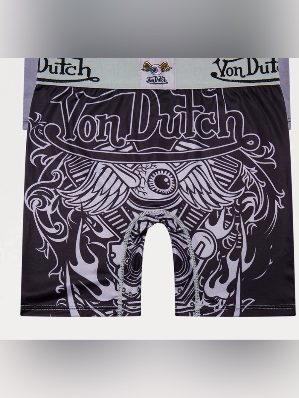 Von Dutch Black and Light Gray Graphic Athletic boxers
